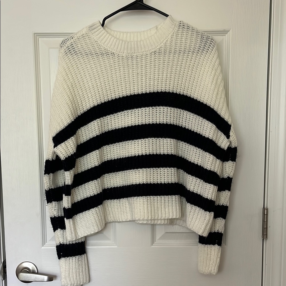 RSQ Black and White Crew Neck Sweater with Stripes